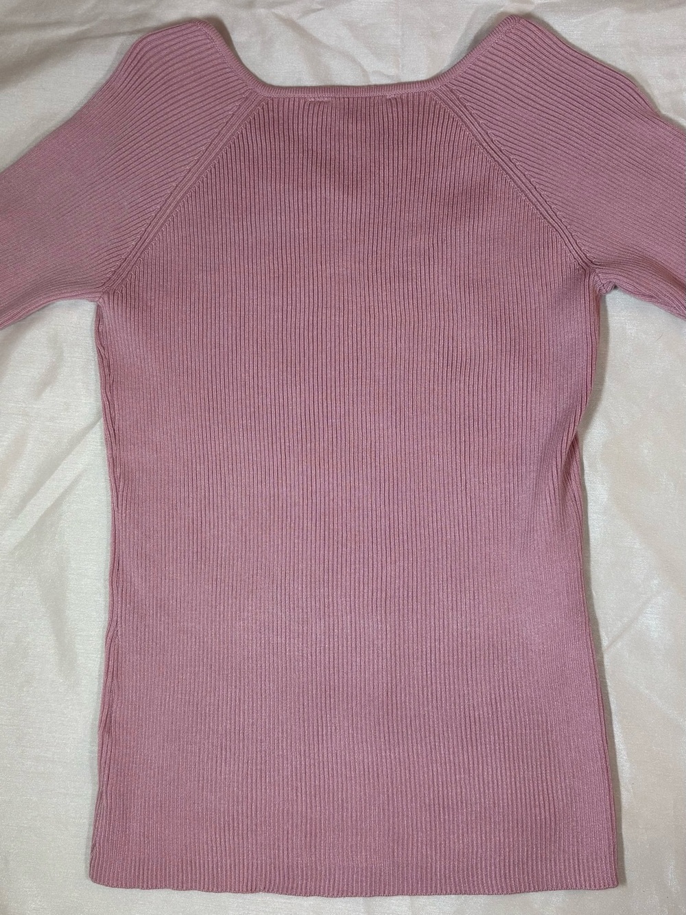 Madison Dusty Rose Ribbed Scoop-Neck Short Sleeve Sweater